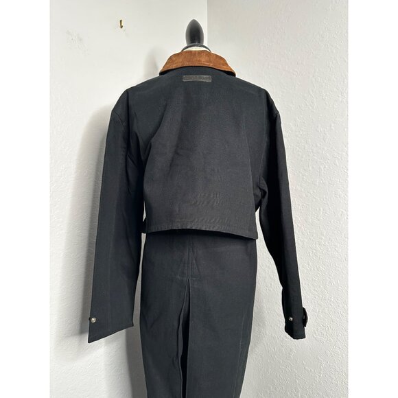 Lauren Ralph Lauren Black Full-Length Canvas Duster W/Brown Suede Collar Size S - Picture 7 of 11